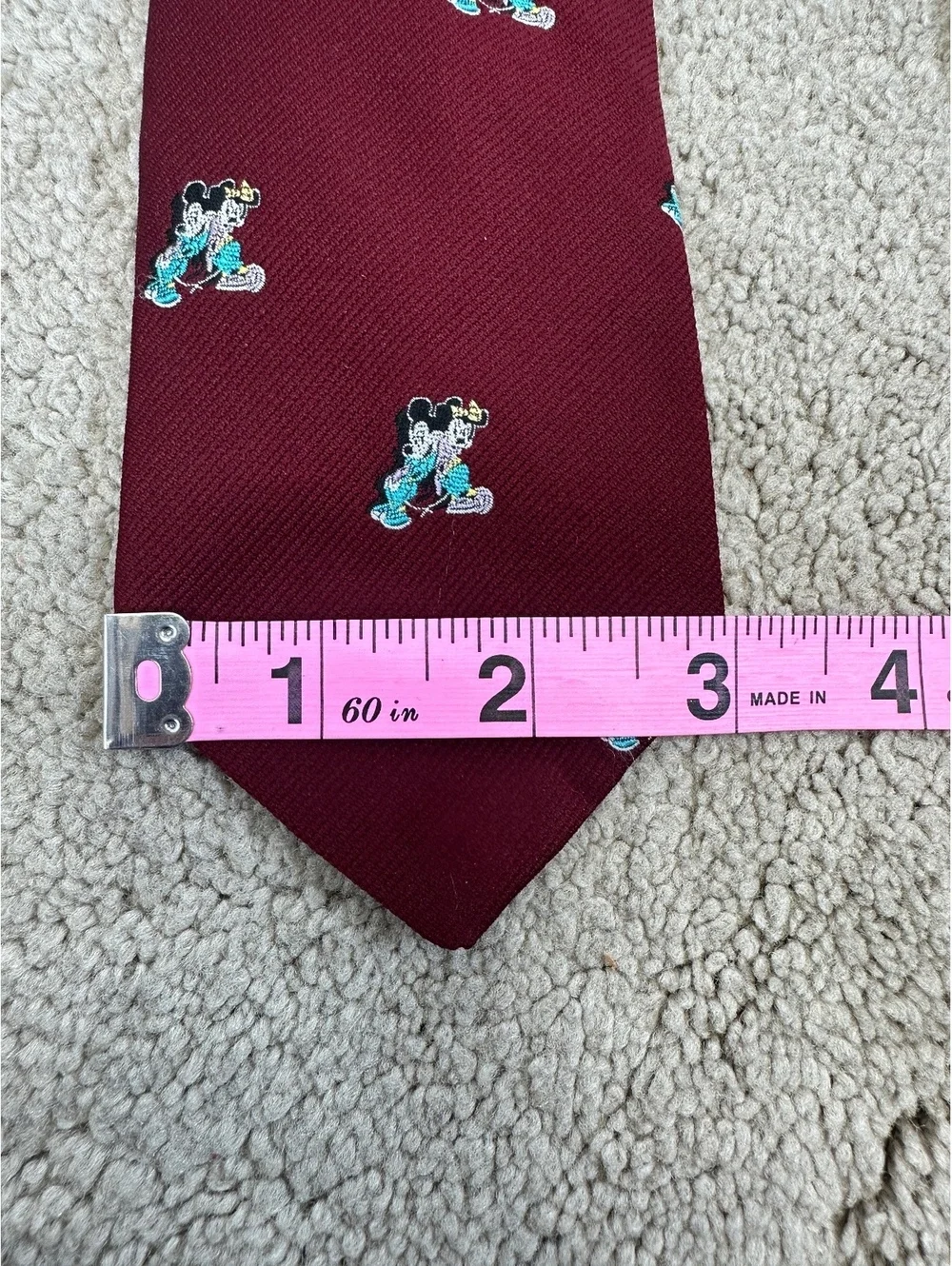 Men’s Burgundy Minnie & Mickey Mouse Disney Novelty Tie Cartoon Retro 58x3